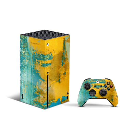 Aqua Gold Xbox Series X Skin with 2 Controller Skins