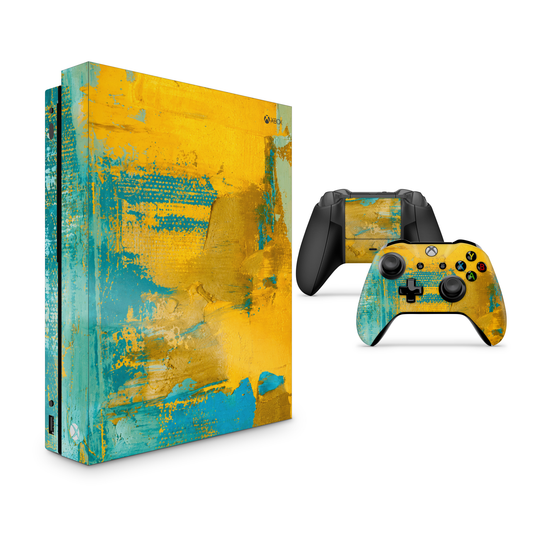 Aqua Gold Xbox One Skin with 2 Controller Skins