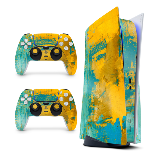 Aqua Gold PS5 Skin with 2 Controller Skins